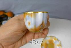 Rare Antique Coalport Demitasse Cup Saucer Flambe Peacock Painted Gilded Gold