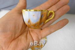 Rare Antique Coalport Demitasse Cup Saucer Flambe Peacock Painted Gilded Gold