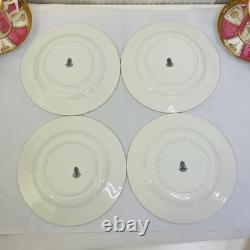 Rare Antique Crown Chelsea Pink & Gold Set of 4 Tea Cups & Saucers and 4 Plates