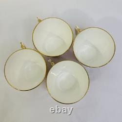 Rare Antique Crown Chelsea Pink & Gold Set of 4 Tea Cups & Saucers and 4 Plates