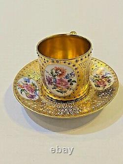 Rare Antique Dresden Demi / Demitasse Cup & Saucer Set Exquisite Gold Turquoise