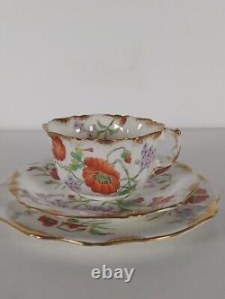 Rare Antique Hammersley & Co Poppies Gilded Tea Cup, Saucer And Plate