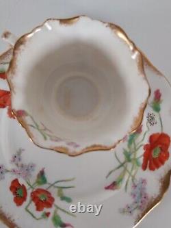 Rare Antique Hammersley & Co Poppies Gilded Tea Cup, Saucer And Plate