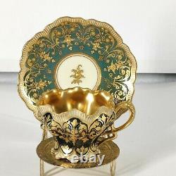 Rare Antique Helena Wolfsohn Dresden Hand Painted Raised Gold Cup Saucer Watteau