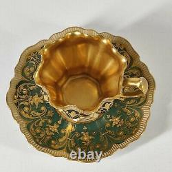 Rare Antique Helena Wolfsohn Dresden Hand Painted Raised Gold Cup Saucer Watteau