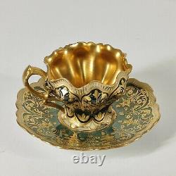 Rare Antique Helena Wolfsohn Dresden Hand Painted Raised Gold Cup Saucer Watteau