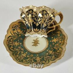 Rare Antique Helena Wolfsohn Dresden Hand Painted Raised Gold Cup Saucer Watteau