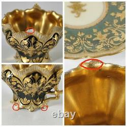 Rare Antique Helena Wolfsohn Dresden Hand Painted Raised Gold Cup Saucer Watteau