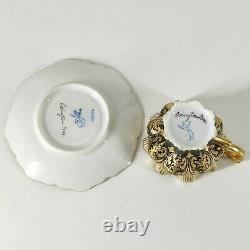 Rare Antique Helena Wolfsohn Dresden Hand Painted Raised Gold Cup Saucer Watteau