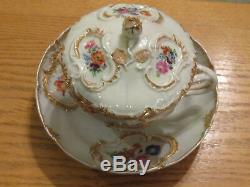 Rare Antique Meissen Richly Gilded & Floral Decorated Large Covered Cup & Saucer