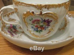 Rare Antique Meissen Richly Gilded & Floral Decorated Large Covered Cup & Saucer