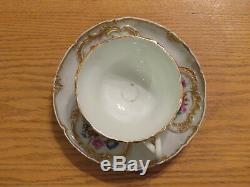 Rare Antique Meissen Richly Gilded & Floral Decorated Large Covered Cup & Saucer