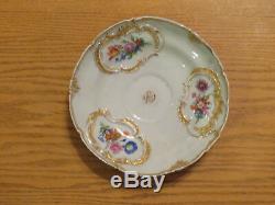 Rare Antique Meissen Richly Gilded & Floral Decorated Large Covered Cup & Saucer