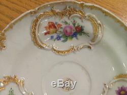 Rare Antique Meissen Richly Gilded & Floral Decorated Large Covered Cup & Saucer