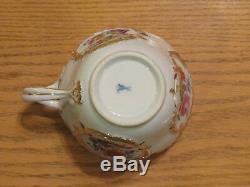 Rare Antique Meissen Richly Gilded & Floral Decorated Large Covered Cup & Saucer