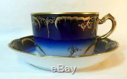 Rare Antique RUSSIAN Kuznetsov Moscow Cup & Saucer Imperial Eagle Cobalt Gold