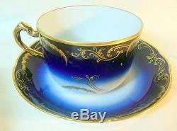 Rare Antique RUSSIAN Kuznetsov Moscow Cup & Saucer Imperial Eagle Cobalt Gold
