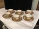 Rare Antique Set Of (6) Handpainted Jeweled Moriage Gilt Cups & Saucers Nr