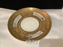 Rare Antique Set Of (6) Handpainted Jeweled Moriage Gilt Cups & Saucers Nr