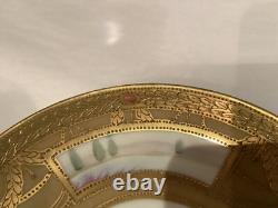 Rare Antique Set Of (6) Handpainted Jeweled Moriage Gilt Cups & Saucers Nr