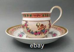 Rare Antique hand painted Meissen porcelain Cup & Saucer 1st wahl around 1830