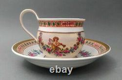 Rare Antique hand painted Meissen porcelain Cup & Saucer 1st wahl around 1830