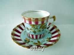 Rare Aynsley Cup Saucer Raised Gilded Flowers Rims Blue Raspberry Antique 1886