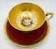 Rare Aynsley Red Bailey Rose Emperor Cup & Saucer Encrusted Gold Pedestal Teacup
