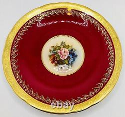 Rare Aynsley Red Bailey Rose EMPEROR Cup & Saucer Encrusted Gold Pedestal Teacup