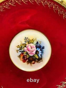 Rare Aynsley Red Bailey Rose EMPEROR Cup & Saucer Encrusted Gold Pedestal Teacup