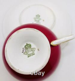 Rare Aynsley Red Bailey Rose EMPEROR Cup & Saucer Encrusted Gold Pedestal Teacup