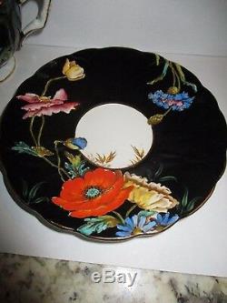 Rare Aynsley cup saucer. Black. Raised Floral Poppies Gold trim Rego No. 765788