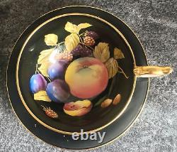 Rare BLACK AYNSLEY Orchard Gold 1174 porcelain CUP & SAUCER DUO