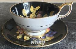 Rare BLACK AYNSLEY Orchard Gold 1174 porcelain CUP & SAUCER DUO