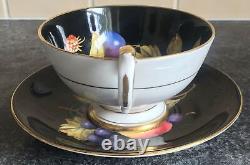 Rare BLACK AYNSLEY Orchard Gold 1174 porcelain CUP & SAUCER DUO