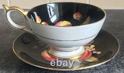 Rare BLACK AYNSLEY Orchard Gold 1174 porcelain CUP & SAUCER DUO