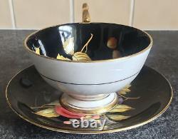 Rare BLACK AYNSLEY Orchard Gold 1174 porcelain CUP & SAUCER DUO