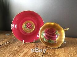 Rare Beautiful Paragon A1572/1 Red Cabbage Rose Gilded Cabinet Tea Cup & Saucer