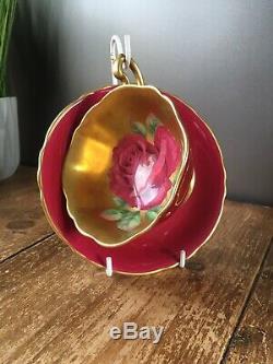 Rare Beautiful Paragon A1572/1 Red Cabbage Rose Gilded Cabinet Tea Cup & Saucer