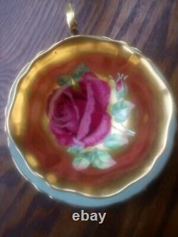 Rare Beautiful Paragon A. 2046/16 Red Cabbage Rose Gilded Cabinet Tea Cup& Saucer