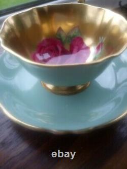 Rare Beautiful Paragon A. 2046/16 Red Cabbage Rose Gilded Cabinet Tea Cup& Saucer