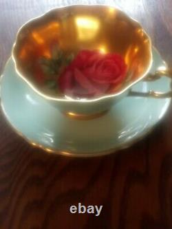 Rare Beautiful Paragon A. 2046/16 Red Cabbage Rose Gilded Cabinet Tea Cup& Saucer