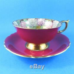 Rare Deep Red with Hydrangeas on Speckled Gold Interior Paragon Tea Cup & Saucer