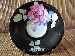 Rare Double Warrant Paragon Pink Cabbage Rose on Black Gold Cup & Saucer