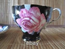 Rare Double Warrant Paragon Pink Cabbage Rose on Black Gold Cup & Saucer