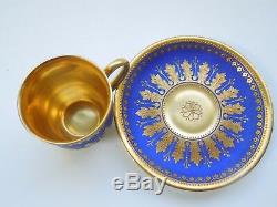 Rare Dresden Demitasse Cup Saucer Royal Blue Raised Acanthus Gilding Perls Jewel