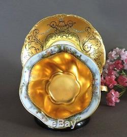 Rare Dresden hand painted jeweled & gold cabinet Cup & Saucer