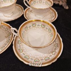 Rare Early Foley China 4 Cup+Saucer Set Gold Greek Key Floral Bone China England