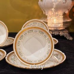 Rare Early Foley China 4 Cup+Saucer Set Gold Greek Key Floral Bone China England