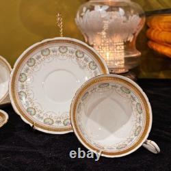 Rare Early Foley China 4 Cup+Saucer Set Gold Greek Key Floral Bone China England